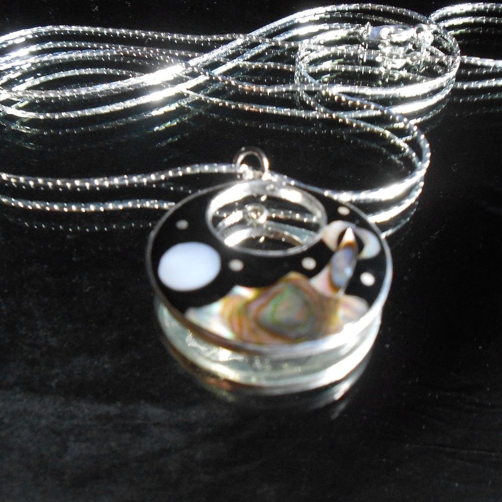 Celestial Silver and Abalone Necklace - 22" Chain